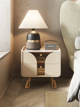 Роскошная прикроватная тумбочка Простая современная дизайнерская прикроватная тумбочка из французского кремового шифера в главной спальне