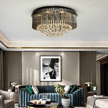 Роскошная современная хрустальная потолочная люстра для гостиной, круглой спальни, светодиодная лампа cristal, черный светильник для домашнего декора
