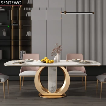 Роскошный кухонный обеденный стол из каменной плиты и 4 стула с золотой ножкой из нержавеющей стали и набором стульев из искусственного мрамора yemek masaları
