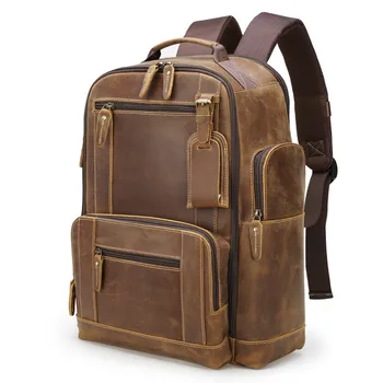 Рюкзак Crazy Horse из натуральной кожи Большой емкости 15,6-дюймовый Рюкзак для ноутбука Рюкзак из коровьей кожи Школьная сумка Мужская Дорожная сумка