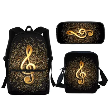Рюкзак с золотыми музыкальными нотами для девочек и мальчиков, детская дорожная сумка, модные школьные сумки для подростков, сумки для книг, чехол для карандашей, инструмент для обучения