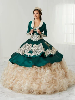 С жакетом, бальными платьями Charro Quinceanera, бальным платьем с оборками в виде сердца, аппликациями, пышными Мексиканскими сладостями, 16 платьев 15 Anos