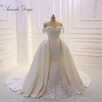 Свадебное платье Amanda Design robe de mariee courte с открытыми плечами, кружевная аппликация, съемная юбка, свадебное платье
