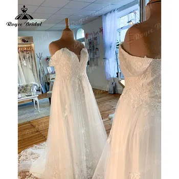 Свадебное платье трапециевидной формы с кружевными аппликациями большого размера с открытыми плечами 2023, элегантные свадебные платья vestidos de novia для женщин, белоснежные