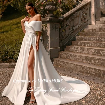 Свадебные платья с открытыми плечами для женщин 2023, расшитое бисером и жемчугом Свадебное платье с высоким разрезом Princess Sweetheart Sexy Robe De Mariee