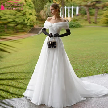 Свадебные платья трапециевидной формы с открытыми плечами Простые элегантные свадебные платья в стиле бохо с потрясающими деталями ZW966