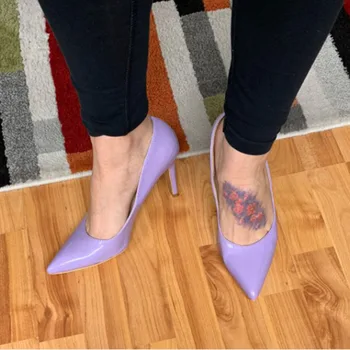 Светло-фиолетовые женские туфли из лакированной кожи на высоком каблуке с острым носком, модные женские туфли-лодочки на шпильке, пикантные женские вечерние свадебные туфли