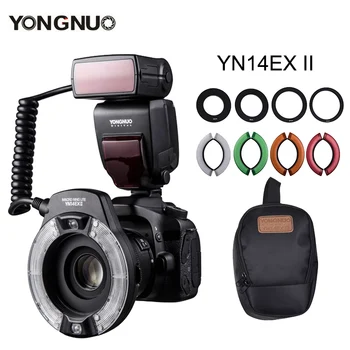 Светодиодная Кольцевая Вспышка Yongnuo YN14EX II Macro со Вспышкой M TTL с 4 Переходными Кольцами для Цифровой Зеркальной Камеры Canon 5D4 1DX2 5Dsr 750D 6d2