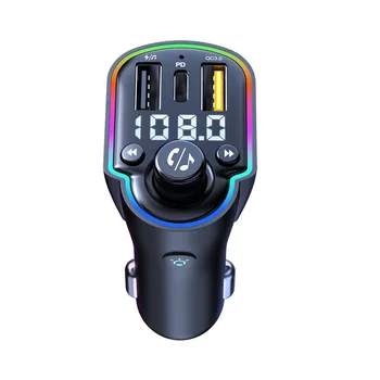 Светодиодный Автомобильный FM-передатчик Car QC3.0 PD Type-C Быстрое Зарядное Устройство Bluetooth 5,0 Автомобильный Комплект Громкой связи Аудио MP3-плеер FM-модулятор