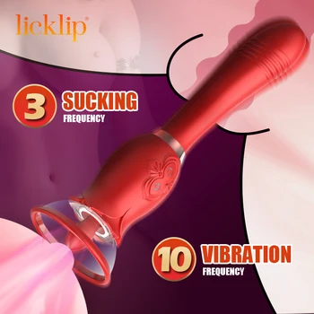 Секс-игрушки с двойной стимуляцией Licklip с помпами, сосущими влагалище, лижущими языком, фаллоимитатор с 3 толчками в точку G, вибратор, секс-игрушка Rose