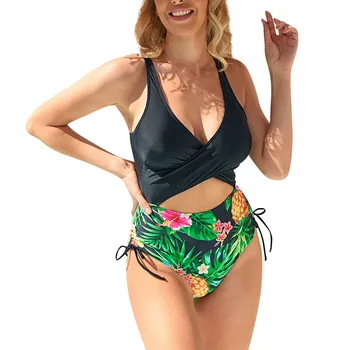 Сексуальное бикини 2023, женские винтажные Бразильские бикини, Летние Сексуальные купальники из двух частей с рюшами на плечах, с принтом на спине, купальные костюмы