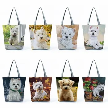 Симпатичная хозяйственная сумка для Вест-Хайленд-терьера с изображением собаки-животного, складная сумка-тоут, сумки через плечо большой емкости, сумки для продуктов, женские сумки
