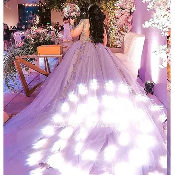 Сиреневая иллюзия, Пышные платья с длинным рукавом, Бальное платье, аппликации из 3D цветов, Кружевной корсет Sweet 16 Vestido De XV Años