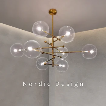 Скандинавская светодиодная люстра для гостиной спальни Столовой кухни Современный стеклянный шар Потолочный светильник Magic Bean Molecule Lamp