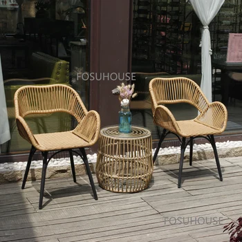 Скандинавская Уличная мебель Ротанговый стул Балкон Чайный столик из трех частей Комбинация Для отдыха во внутреннем дворе Открытая Терраса Пляжные стулья