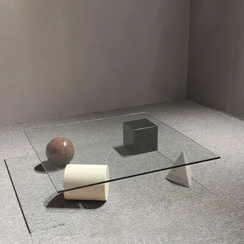 Скандинавский простой дизайнерский геометрический домашний мраморный чайный столик из закаленного стекла специальной формы на заказ