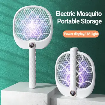 Складная электрическая мухобойка от комаров высокой мощности 3000 В, перезаряжаемая летняя UVS легкая портативная ракетка от насекомых для дома