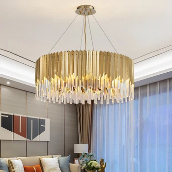 Современная круглая хрустальная люстра, Золотые роскошные подвесные светильники, круглый светильник для гостиной, столовой, спальни, домашнего декора.