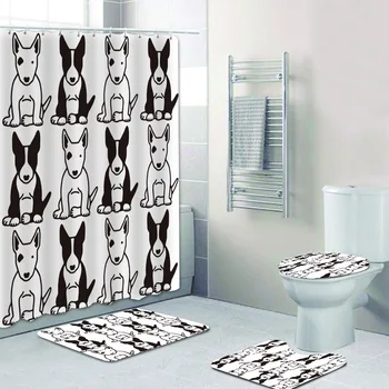 Современная черно-белая занавеска для душа с собакой французского Бульдога, водонепроницаемый Коврик для ванной, коврик для туалета, занавеска для ванной, подарки для щенков, домашних животных