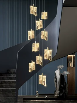 Современный и минималистичный дизайн, Люстра на лестнице, Двухуровневое здание, Вилла, мансарда, Квартира, Высотный светильник, Роскошная Длинная люстра
