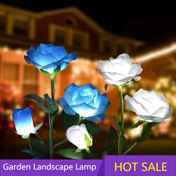 Солнечный Цветочный светильник, лампа в виде розы, Светодиодный Солнечный светильник для украшения сада, водонепроницаемая Уличная ландшафтная лампа для газона во внутреннем дворике