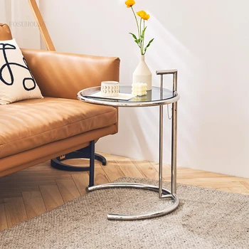 Стол Nordic Журнальные столики Стеклянный столик из нержавеющей стали Чайный столик в гостиной Простой диван Приставные столики для спальни Прикроватный столик