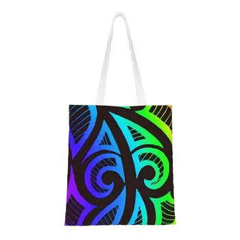 Сумка для покупок в стиле племени маори ретро неонового цвета, женская холщовая сумка через плечо, портативные сумки для покупок продуктов из Зеландии