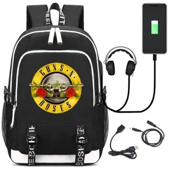 Сумка-рюкзак с Черепом Guns N' Roses Nas с Модным USB-портом и замком /Сумка для школьников для путешествий с наушниками