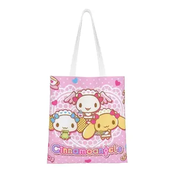 Сумка-тоут для покупок Funny Sugarbunnies, многоразовая парусиновая сумка-шоппер для продуктов с японской анимацией Кролик