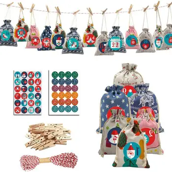 Сумки с рождественским адвент-календарем, набор гирлянд для конфет своими руками для дома