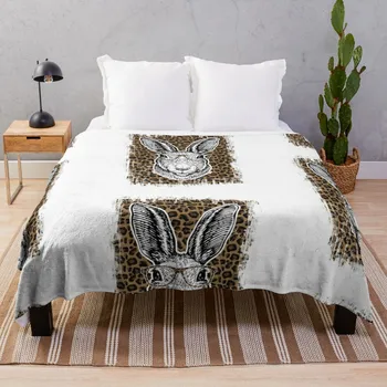 Счастливой Пасхи, милый красочный леопардовый кролик В очках, флисовое одеяло с помпонами полинезийского дизайна