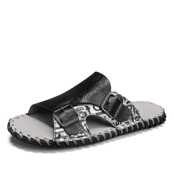 Тапочки большого размера 48, мужская новая летняя уличная одежда, нескользящие дышащие сандалии, пляжная обувь из натуральной кожи H442