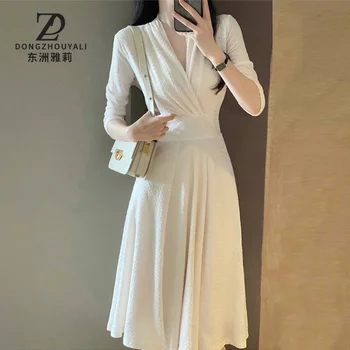 Темпераментное платье, Белое Французское вечернее платье для банкета, Женское весеннее платье высокого класса в стиле Хепберн, платье для чаепития