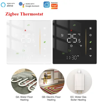 Термостат Zigbee Комнатный регулятор температуры воды/Электрический пол с подогревом Газовый котел Влажность Tuya Работа с Alex 5A16A
