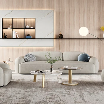 Тканевый диван с итальянской минималистской технологией, дизайнер из светлой роскошной гостиной, простой современный диван из латексной ткани серого цвета