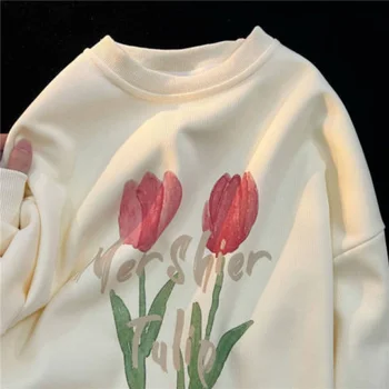 Толстовка с капюшоном в стиле ретро milk sweet tulip с длинным рукавом женская ранняя осень новый свободный топ с нишей для ленивого ветра