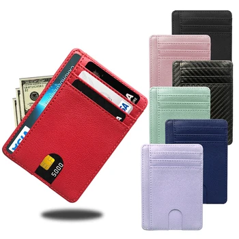 Тонкий кожаный бумажник, держатель кредитной ID-карты, кошелек, чехол для денег, мужские женские портативные однотонные простые модные сумки