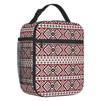Украина Украинская вышивка, красно-черная изолированная сумка для ланча, портативный богемный холодильник, термальный ланч-бокс, офис для пикника, путешествия
