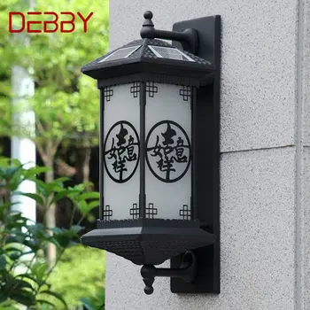Уличный солнечный настенный светильник DEBBY Creativity в китайском стиле, черный светильник-бра, водонепроницаемый IP65 для дома, балкона, двора