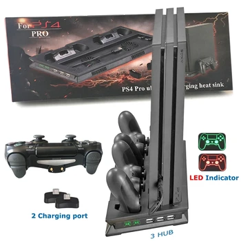 Ультратонкий радиатор для зарядки PS4 PRO, охлаждающий вентилятор, кулер, Вертикальная подставка для Sony Playstation 4 Pro с зарядным устройством для двух контроллеров.