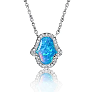 Уникальное ожерелье с подвеской в виде ладони, Белое ожерелье с синим опалом, винтажные ожерелья-цепочки золотого и серебряного цветов для женщин, подарок