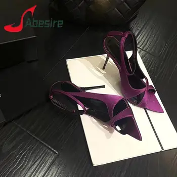 Фиолетовый лодыжки пряжка сандалии сексуальные открытым носком крест ремень высокие каблуки летние модные элегантные женские туфли на банкет обувь