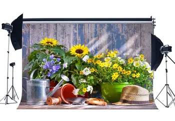 Фон для садовых инструментов, соломенная шляпа, цветущие Свежие цветы, Солнечный цвет, фон для детей и взрослых