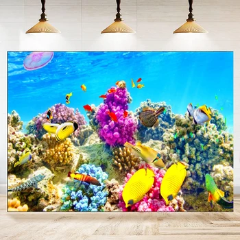 Фон для фотосъемки под водой, Тематический декор вечеринки в стиле Мирового океана, Красивые Коралловые рифы, Подводные рыбы