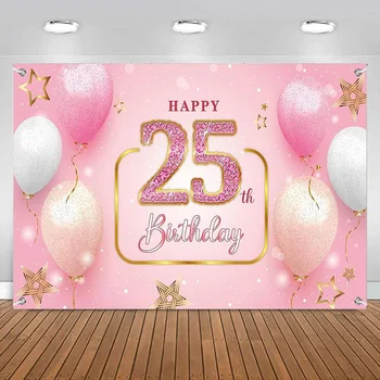 Фон с 25-м днем рождения, Баннерные украшения для мужчин, женщин, мальчиков, девочек, Розовый Фон для фотосъемки с 25-м Днем рождения