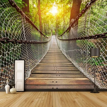 Фотообои 3D Стерео Подвесной мост Фрески с лесным пейзажем Гостиная Столовая Домашний декор Креативная 3D Роспись стен