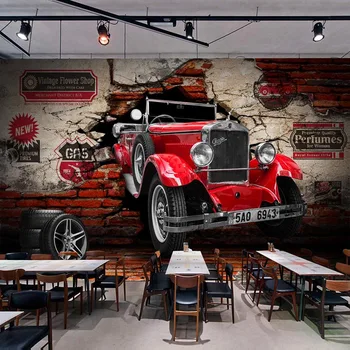 Фотообои на заказ, ретро Красный автомобиль, разбитые настенные фрески, ресторан, кафе, бар, фон, декор стен, 3D Водонепроницаемая утолщенная наклейка