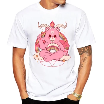Футболка в стиле харадзюку с комиксами ужасов, футболка со злым розовым медведем, футболки с уличной одеждой в готическом стиле, топы для мужчин