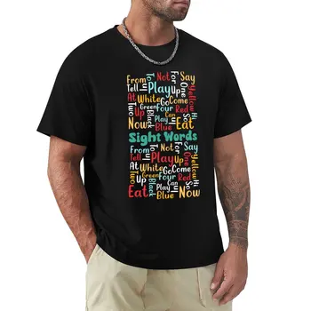 Футболка с надписью 100 sight words, детская футболка с надписью Sight Words, футболка оверсайз, летняя одежда, мужская одежда с коротким рукавом