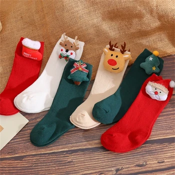 Хлопчатобумажные носки для маленьких девочек, милые носки для новорожденных с рисунком лося Санта-Клауса, мультяшные носки, Рождественский подарок